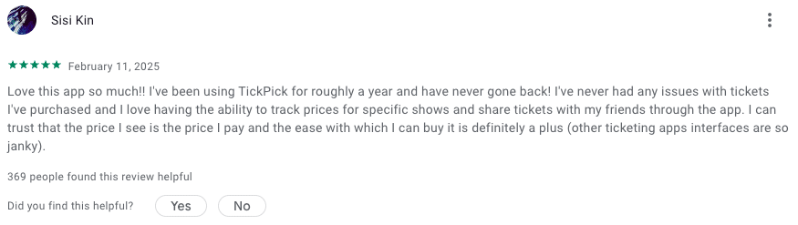 TickPick Google App Store Review